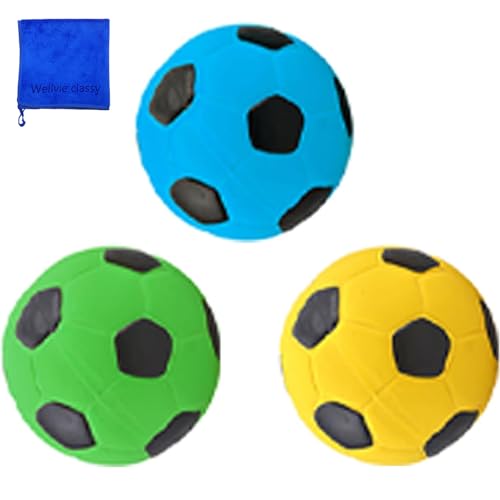 WELLVIE 犬用 ボール 3個 セット 約7p サッカーボール ペット わんちゃん グッズ おもちゃ 玩具 音の出るおもちゃ 噛むおもちゃ ペット用品 丈夫 知育玩具 運動不足 ストレス解消 犬歯磨き 中型犬 ペットグッズ (サッカーボール型3個セット