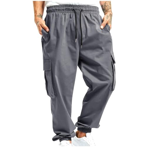 Men Cargo Pants Baggy Drawstring Pants with Pockets Home Workout Lounge Pants Lightweight Comfy Casual Pants