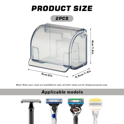 Image of HASTHIP Razor Holders with Cover - 2 Pcs Plastic Wall Hooks for Hanging Razor Self Adhesive Waterproof Razors Rack for Bathroom -Grey