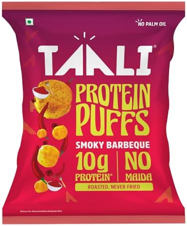 Taali Protein Puffs – Smoky Barbeque | Bold BBQ Flavour with a Protein Punch | Roasted-Not Fried | No Palm Oil, No Maida, No Trans-Fat | Cheeseballs 2.0| (Pack of 1x 60g)