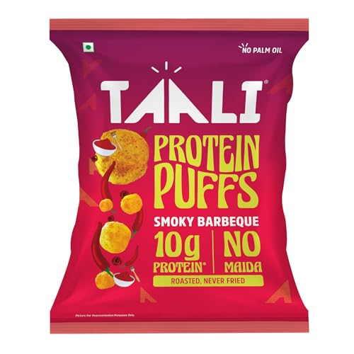 Image of Taali Jowar & Protein Puffs | 60 gm (Pack of 18) | Smoky Barbeque | Healthy Roasted Tasty Snacks, Ready to eat | 100% Veg., Gluten free products, No Cholesterol, No Trans-Fat