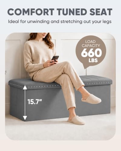 Image of B FSOBEIIALEO 43 inch Tufted Storage Ottoman Bench Storage Chest, Grey