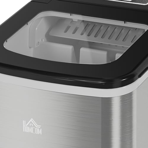HOMCOM Eiswürfelmaschine Eiswürfelbereiter 9 Würfel in 8 Minuten fertig, 12 KG in 24 H, Selbstreinigende Tragbare Ice Maker für Küche, Büro, Bar und Party, Schwarz