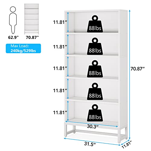 Image of Tribesigns Tall Bookcase and Bookshelf, 70.8 inch Large Bookcases Organizer with 5-Tier Storage Shelves, Heavy Duty Free-Standing Library Bookshelf Shelving Unit for Living Room, Bedroom, Office (White)