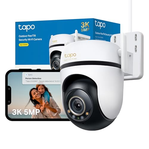 Tapo C530WS Pan/Tilt Outdoor Security Camera 3K 5MP WiFi Outdoor Camera 360 Vision Motion Tracking No Monthly Fee AI Detection Starlight Colour Night Vision IP66 Works with Alexa & Google