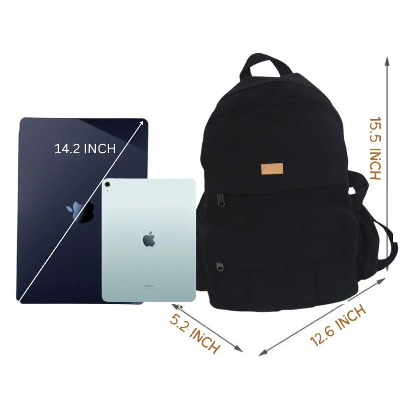 Image of FUOCO Laptop Backpack for Women Men - College School Bag with Bottle Holder for Boys Girls- Stylish Canvas Travel Backpacker for Students Office Casual Use