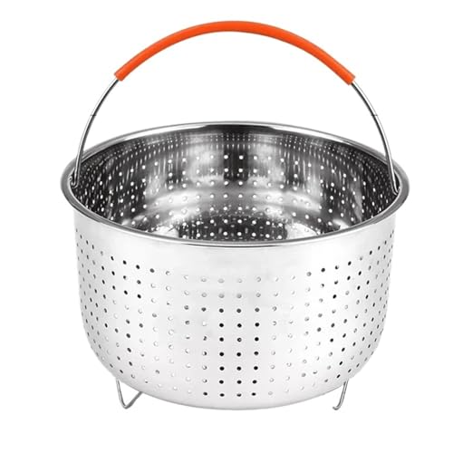 SparklWLeaf Cesta de Vapor de Acero Inoxidable de 3/6/8 l, Accesorios for Olla instantánea, Olla instantánea con asa recubierta de Silicona, Cesta de Vapor con Drenaje para cocinar(8L)