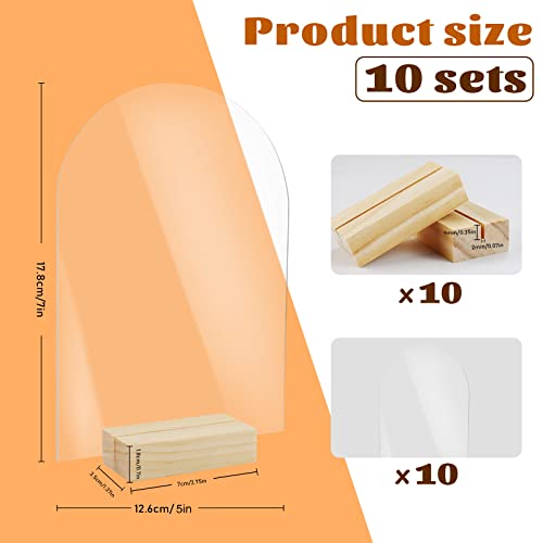 Image of Bercoor 10 Pack 5x7 Inch Blank Clear Arch Acrylic Sign with Wooden Stands, Arched Round Top Acrylic Sheet, DIY Acrylic Arch Table Numbers for DIY Name Card Gifts Event Party Sign Decoration