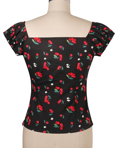 Image of YARN & INK Women's Rockabilly Tops 1950s Pinup Shirt Casual Off Shoulder Vintage Blouse