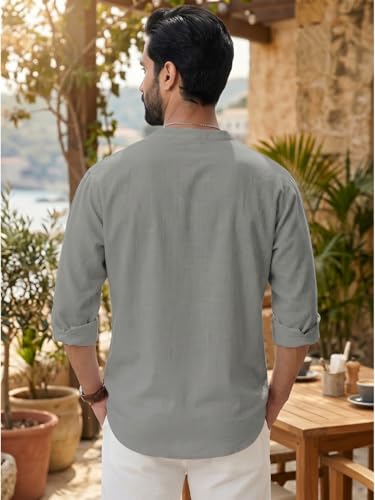 Image of DEELMO Men's Cotton Blend Mandarin Collar Self One Design Full Sleeve Casual Short Kurta