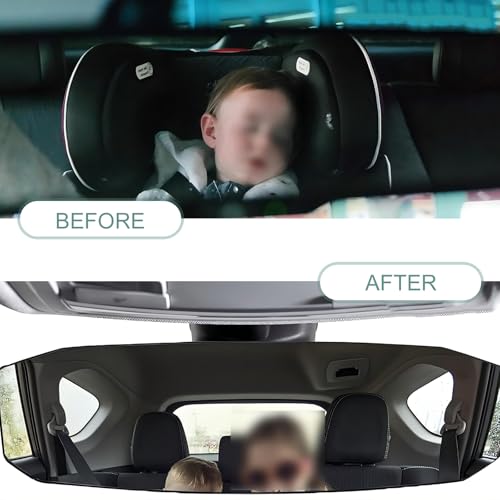 Image of leechio Rear View Mirror, 11.7 inch x 3.5 inch x 1.2 inchHD Wide-angle Rearview Mirror /Baby Car Mirror, Anti-glare Clip-on Blind Spot Mirror, Universal for Cars (Silver)