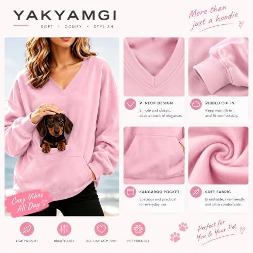 V Neck Sweatshirt with Dog Pouch Women Pet Carrier Pullover Kangaroo Pocket - image 5