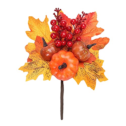 Hojas de arce artificiales de calabaza, bayas de calabaza, decoraciones de Halloween para interiores y exteriores, para Acción de Gracias, festival de cosecha, accesorios de sesión de fotos de