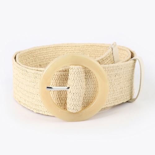 Women's Braided Stretch Belts Casual Woven Straps 5cm Wide Waistband with Single Prong Round Circle Center Bar Buckle2