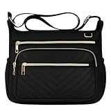 Oaboia RFID Crossbody Bag for Women Travel, Lightweight Anti-Theft Women’s Crossbody Purse with Multiple Pockets, Fashion Nylon Quilted Shoulder Bag for Daily Commuting, Work, Shopping, Black