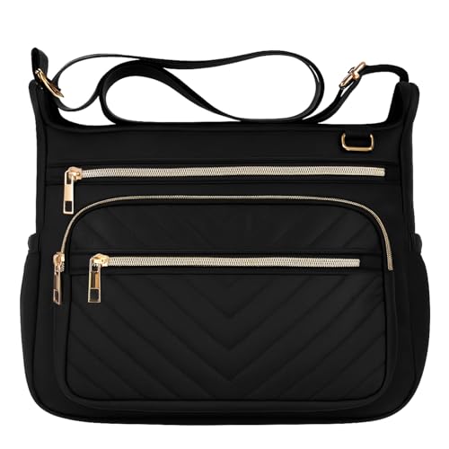 Oaboia RFID Crossbody Bag for Women Travel, Lightweight Anti-Theft Women’s Crossbody Purse with Multiple Pockets, Fashion Nylon Quilted Shoulder Bag for Daily Commuting, Work, Shopping, Black