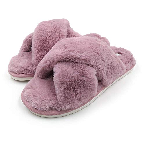 Asverd Women Cross Band Fuzzy Slippers Furry Slides Fluffy Slippers Fur Fleece Soft House Slippers Open Toe Plush Slippers Lady House Slides Size Purple 9-10 Asverd Women Cross Band Fuzzy Slippers Furry Slides Fluffy Slippers Fur Fleece Soft House Slippers Open Toe Plush Slippers Lady House Slides Size Purple 9-10