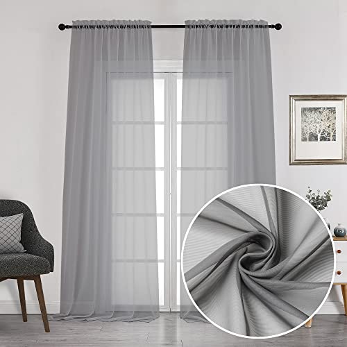 Image of Chyhomenyc Charcoal Grey Sheer Curtains 108 Inch Length 2 Panels, Extra Long Light Filtering Solid Voile Window Drapes for Patio /Living Room /Wedding /Party Ceremony, 2 Panels, 9FT Length
