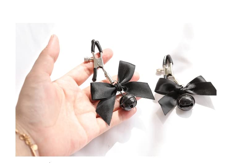 Verstelbare tepelklemmen met bel en strik (zwart) - Afbeelding 8