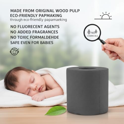 Papel higiénico negro de pulpa de madera virgen, pack de 10 rollos para hogar y comercio 5