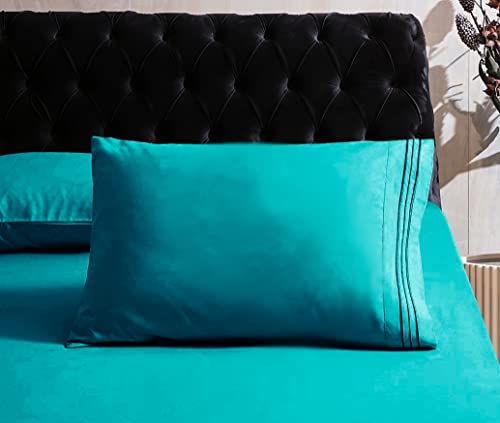 Image of Mocassi King Sheet Set - Luxury Hotel 1800 Premier Bedding Sheets & Pillowcases - Ultra Soft Breathable & Cooling Bed Sheets - Deep Pocket - Wrinkle Resistant - 6 Piece Set - King, Teal