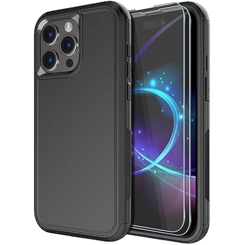 Diverbox for iPhone 15 Pro Case [Shockproof] [Dropproof] [Tempered Glass Screen Protector ],Heavy Duty Protection Phone Case Cover for Apple iPhone 15 Pro 6.1 inch (Black) Cover
