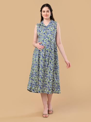 Image of The Mom Store Maternity and Nursing Sleeveless Dress for Women | Casual Dress | Pre and Post Pregnancy Wear | Printed Stylish Dress for New Mom | Trendy Dresses for Women's