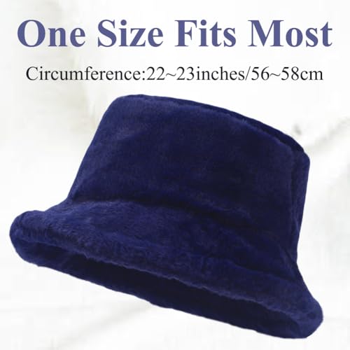 Image of Bucket Hat Women Furry Fuzzy Bucket Hats for Ladies, Winter Warm Fluffy Plush Faux Fur Hat for Women