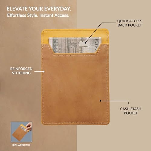 Image of Smith & Blake - Credit Card Holder Wallet for Men and Women - 3 ATM Card Slots - Snap Button Pocket - Back Pocket - Beige Premium Leatherette - Prospero