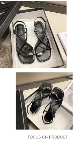 Geerta Strappy Toe Ring Sandals for Women - Leather Square Toes Dress Shoes with Non-Slip Chunky Heel, Comfortable Slip on Slippers for Party Wedding Cruises Summer Vacations4