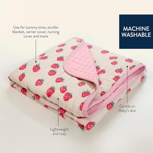Itzy Ritzy Baby Blanket – Soft Cotton Muslin Multi-Use Blanket - Can Be Used as a Tummy Time Mat, Nursing Cover, Stroller Shade & More – Measures 30" x 40", Machine Washable (Strawberry) - Image 3