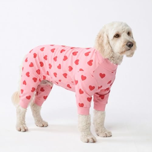 Image of Spark Paws Dog Pajama, Dog Recovery Suit Male, Onesie, Ultra-Soft and 4-Way Stretch, for Small Medium and Large Breeds - Pink Hearts - 2XL