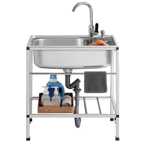 Catálogo para Comprar On-line Cocinas independientes Top 5. 42 Fregadero Utilitario, Fregadero de Acero Inoxidable con Grifo de agua fría y caliente, Fregadero Independiente de seno para Cocina,Lavadero, Baño,Garaje,Jardín al Aire Libre