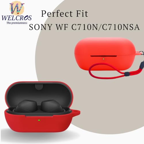 Image of WELCROS Soft Silicone Case Cover for Sony WF-C710N | C710NSA with Lanyard (Red)