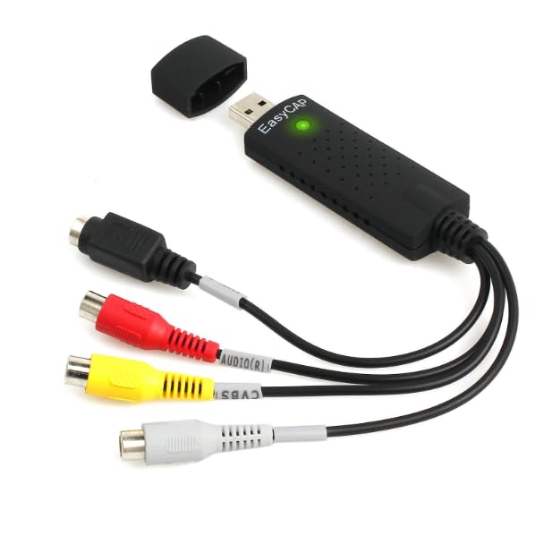 Convertisseur VHS vers Numérique, USB 2.0 Audio Video Grabber Hi8 VHS vers DVD Convertisseur Analogique Numériseur Audio-vidéo Sources Analogiques pour PC Vidéo DVD...