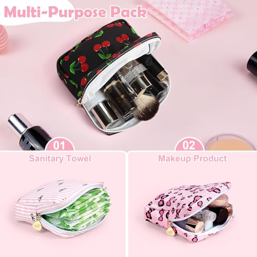 Image of Sanitary Pad Storage Bag Portable Period Bag for Teen Pads /Sanitary Napkins /Small Tampons, Sanitary Napkin Storage Bag First Period Gifts for Teen Girls (Red Cherries)