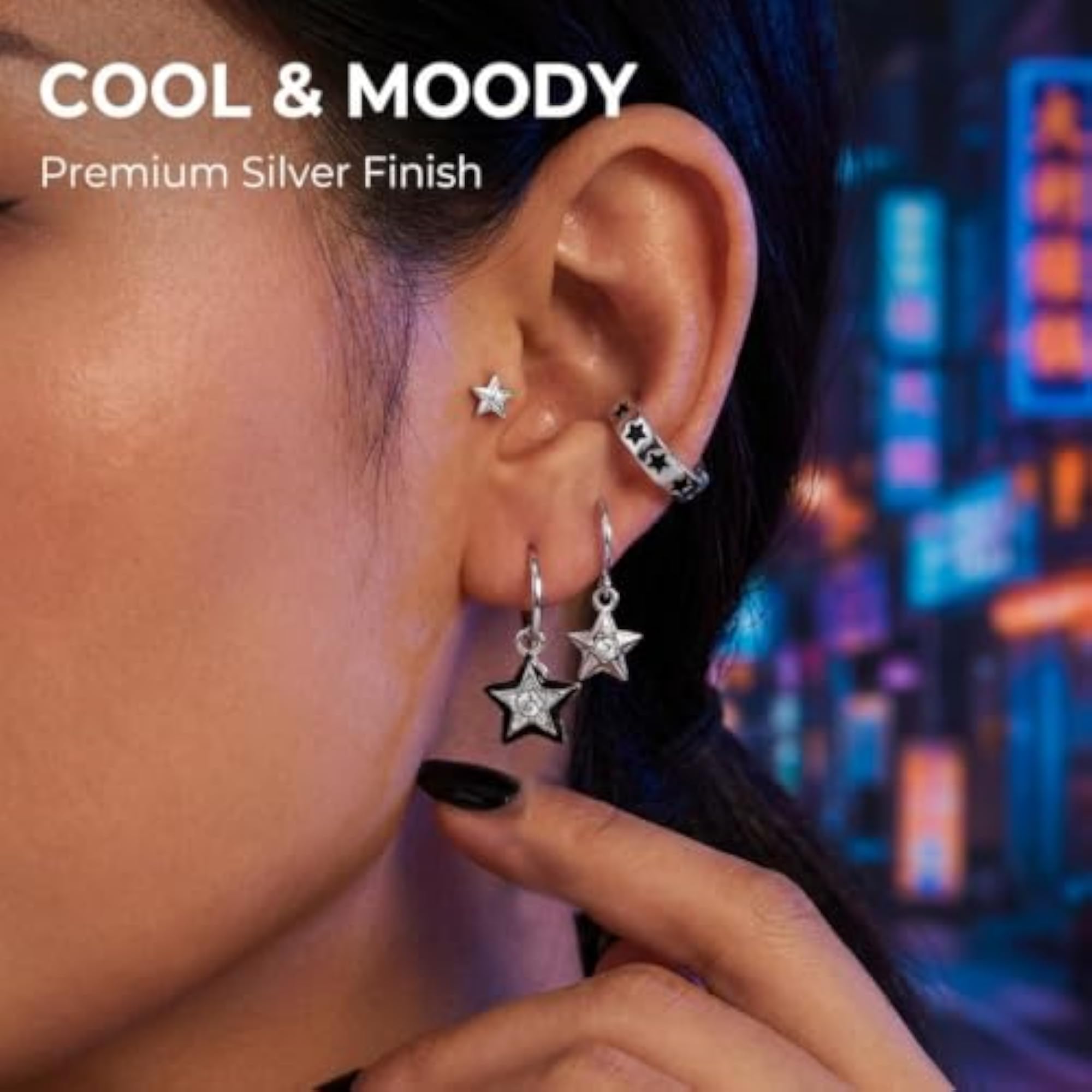 12Pcs Y2K Silver Earrings Set with Sparkling Rhinestones