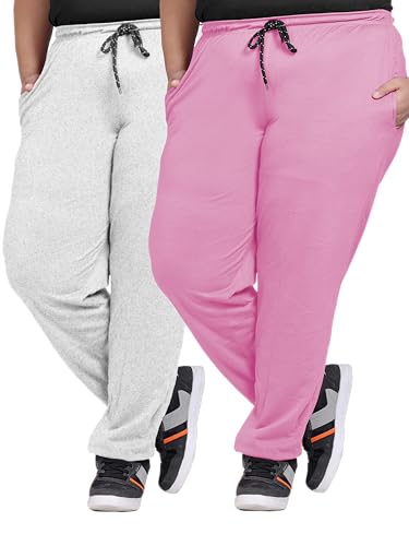 Image of Elite soul Womens Regular Fit Cotton Track Pants | Casual & Sports Trousers | Plus Size Bottoms for Lounge, Gym & Night Wear | Sizes XL, 2XL, 3XL, 4XL, 5XL
