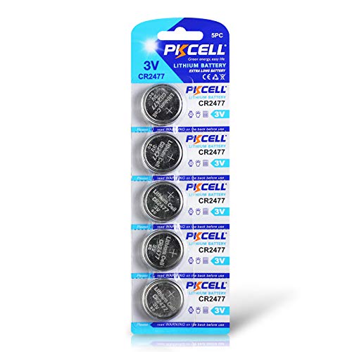PKCELL 5Pcs CR2477 3V Button Cell Batteries per Card