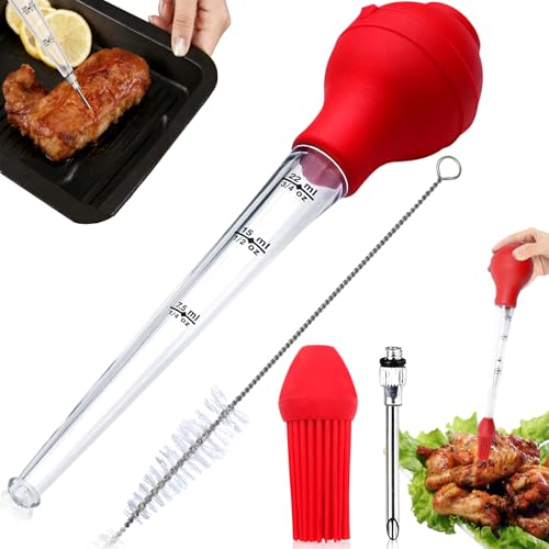 Liekadijiae 22ml Bratenspritze Truthahn-Spritze Bratenspritzen mit Backpinsel Fleisch Marinadespritze Reinigungsbürste Bratenspritze für Fleisch Bratspritze Pipette Huhn Backen Kochen