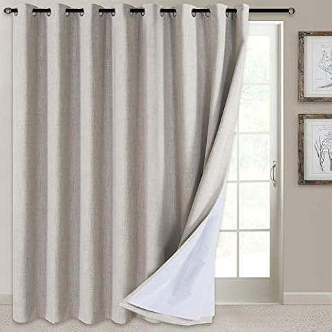 100% Blackout Shield Sliding Door Curtains Linen Textured Look Grommet Curtains with Blackout Liner, Thermal Insulated Blackout Curtains, Extra Wide Patio Door Curtains, 100" x 108", Beige Cover