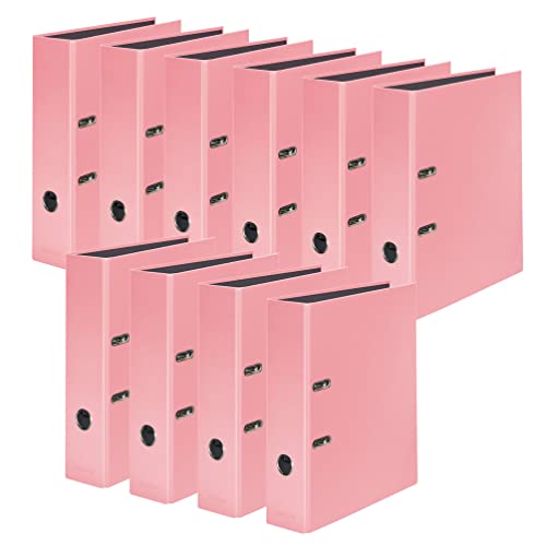 Original Falken 10er Pack PastellColor-Ordner. Made in Germany. 8 cm breit DIN A4 Pastell-Farbe Flamingo-Pink Ringordner Aktenordner Briefordner Büroordner Plastikordner Schlitzordner Motivordner