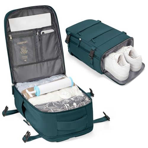 BJLFS Zaino da viaggio sottovuoto Borse da Cabina per Ryanair 40x20x25 Bagaglio a Mano Zaino da viaggio,Zaini Casual con Sacchetti sottovuoto con pompa a mano,Peacock Blue Leggero