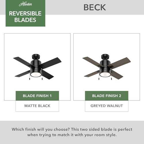 Image of Hunter Beck, Indoor, Ceiling Fan, with LED Light, 42 inch, Matte Black