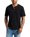 Buffalo David Bitton Men's Short Sleeve Slub Henley T-Shirt Regular Fit, Black