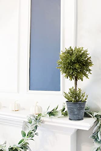 DILATATA 17 Inch Artificial Boxwood Topiary Tree Faux Topiary Trees Artificial Potted Shrubs with Galvanized Pot for Porch,Home,Garden Decor Farmhouse Decor Indoor & Outdoor Use - Set of 2