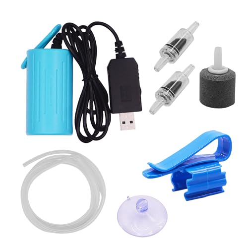 Image of 6 PCS /Set Mini Adjustable Quiet USB Nano Air Pump, Air Stone with Airline Tubing, Check Valve and Hanging Buckle for Aquarium Fish Tank Outdoor Fishing (9319)