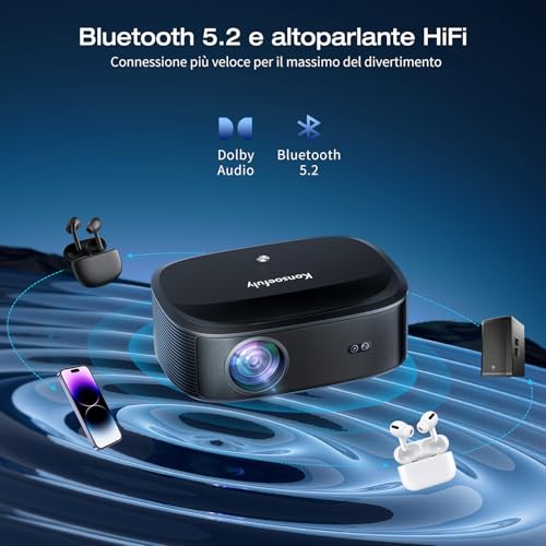 Proiettore 4K con Wifi e Bluetooth - Konsoefuly proiettore con NETFLIX/Prime Video/YouTube integrati, supporto per oltre 100.000 app, videoproiettore con compatibilità HDMI/USB/iOS/Android/Windows - Immagine 3