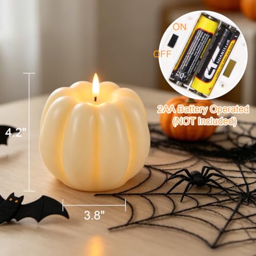 Image of Wondise Fall Decorations Real Wax Pumpkin Candles with Remote Timer | Off-white Battery Operated LED Candles Fall Decor for Thanksgiving Gifts, Autumn Farmhouse Harvest Decor for Home Decoration