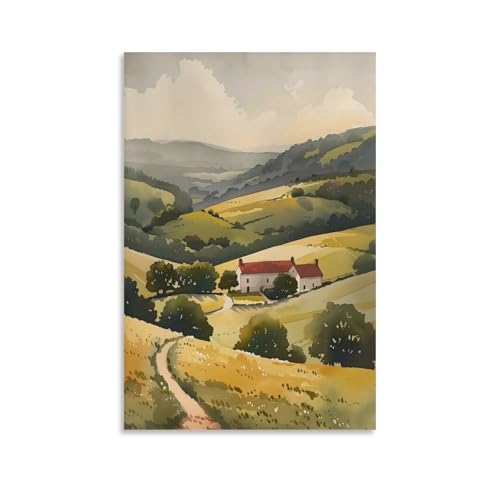 Pintura en acuarela del Parque Nacional de South Downs del Reino Unido, póster de viaje de West Sussex, arte enmarcado sin marco, 50 x 75 cm